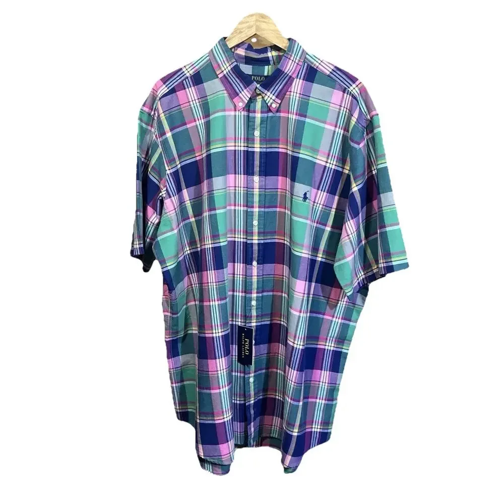 Polo Ralph Lauren Men's Classic Fit Madras Plaid Short Sleeve Shirt Size 2XLT